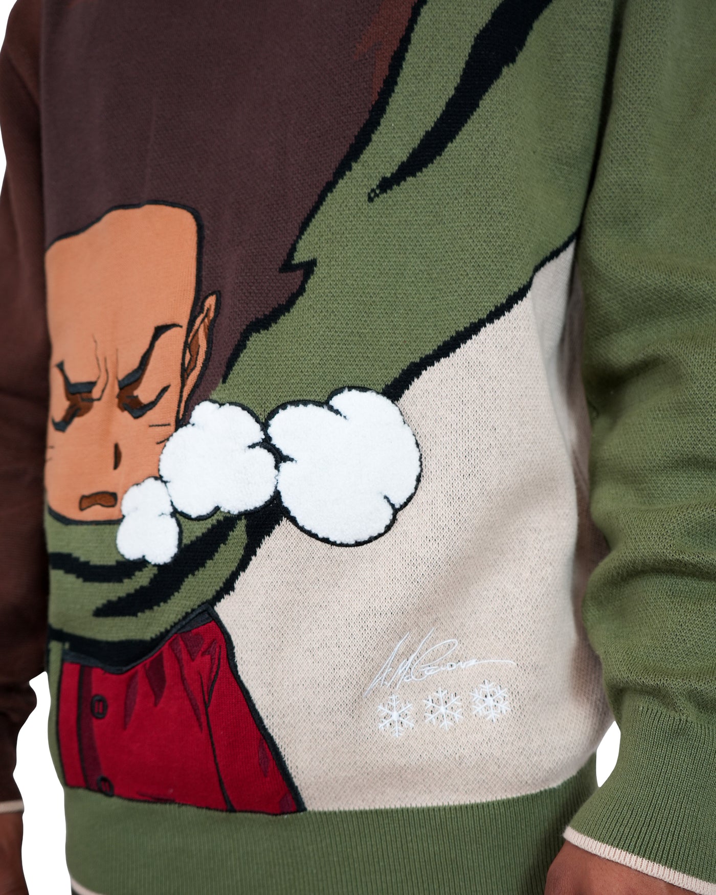 The Boondocks - Huey Brick Outside Olive Jacquard Knit Sweater