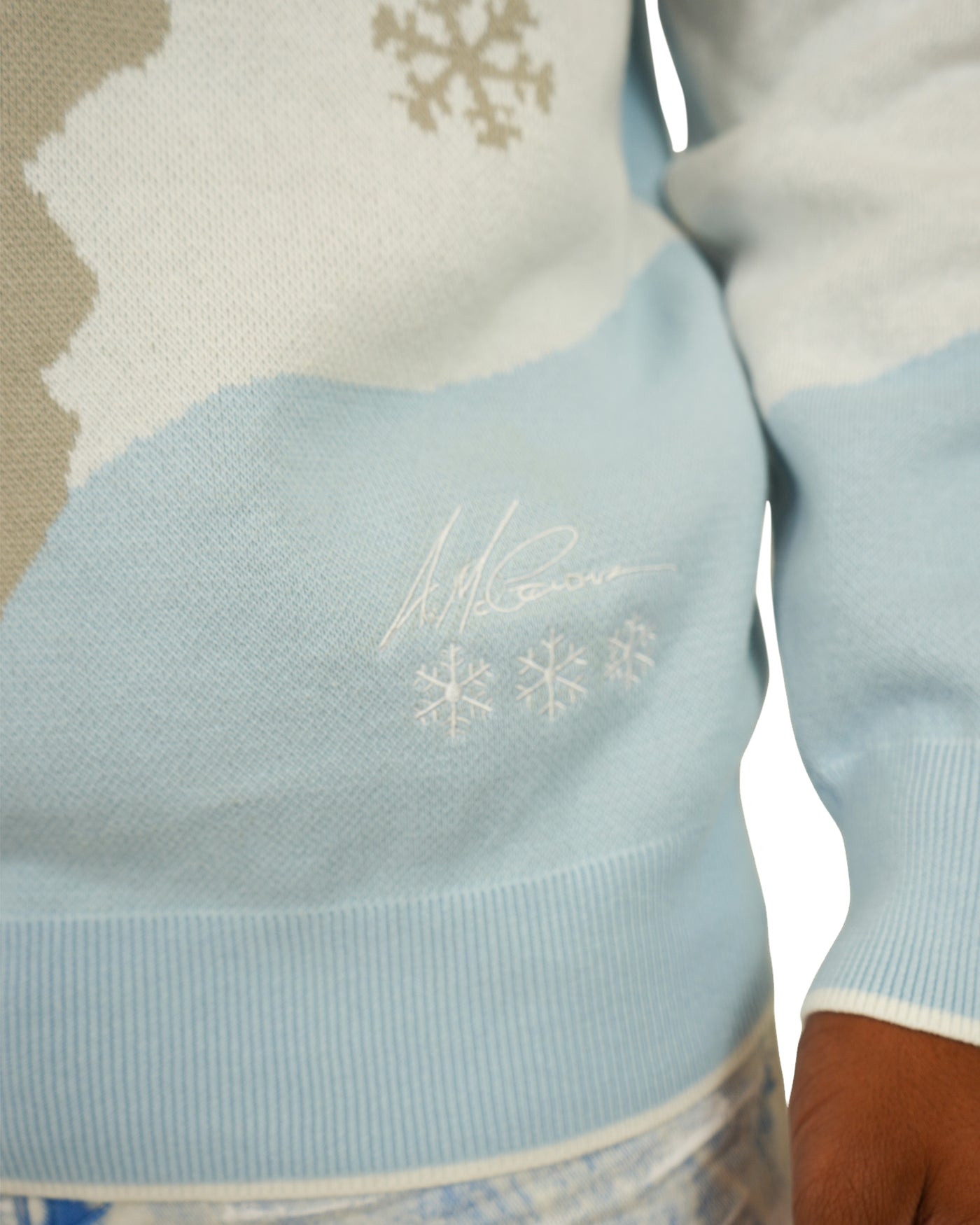 The Boondocks - Riley Iced Out Pearl Blue Jacquard Knit Sweater