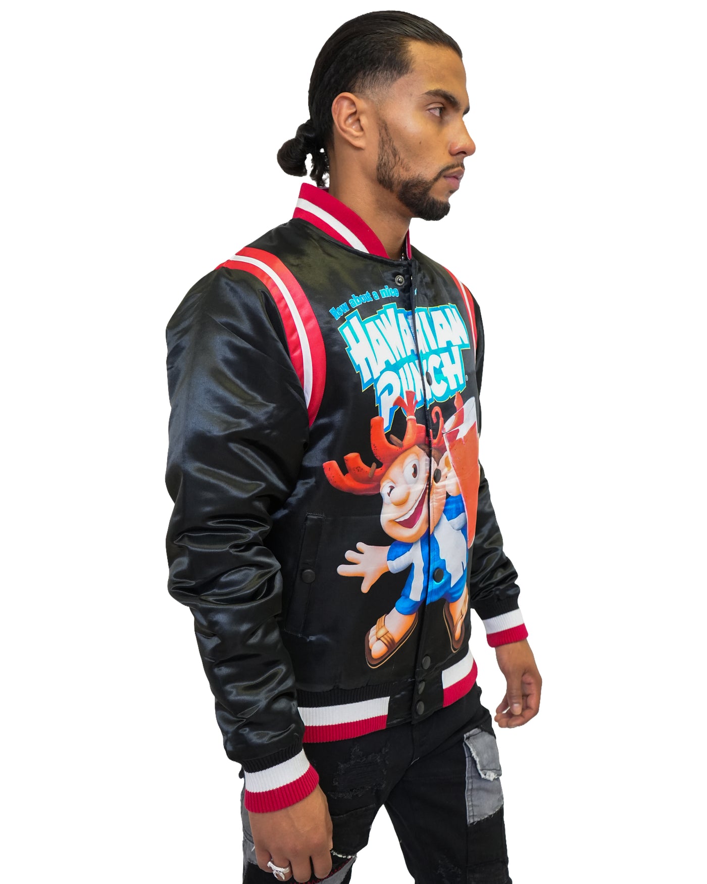 Hawaiian Punch® Varsity Satin Black Jacket