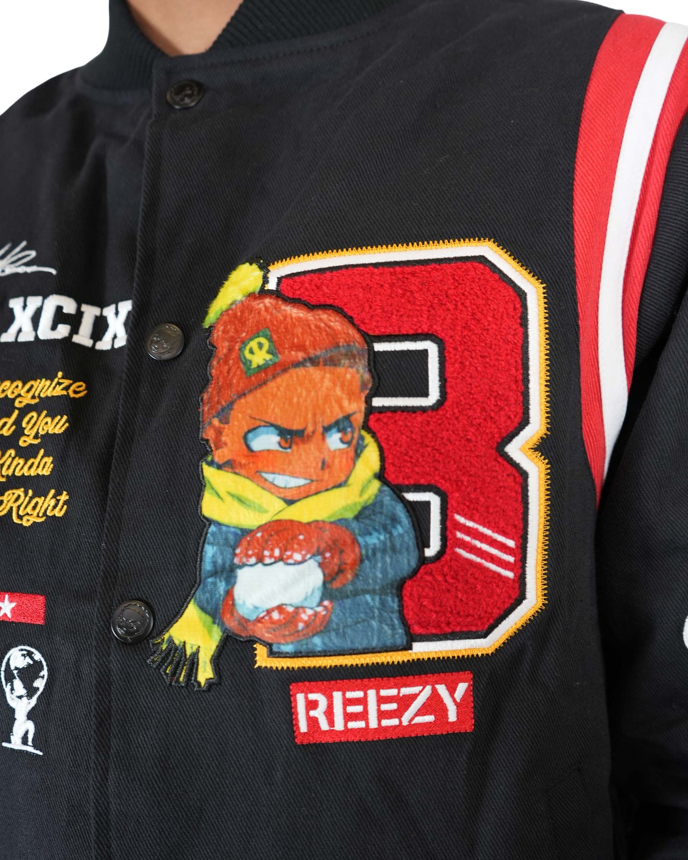deKryptic x The Boondocks - Riley "Reezy" Black Varsity Twill Jacket