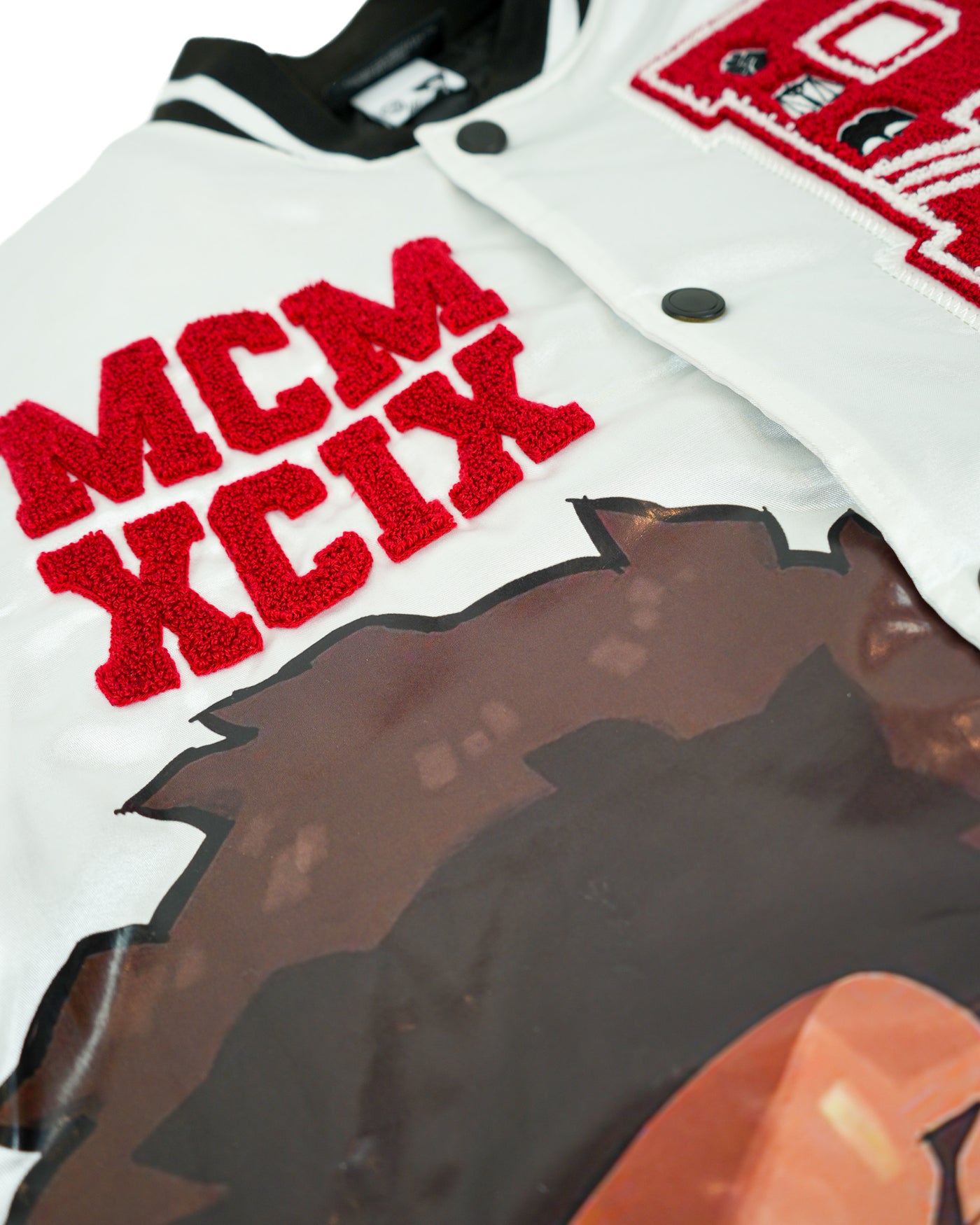 deKryptic x The Boondocks - Olympians White Varsity Satin Jacket