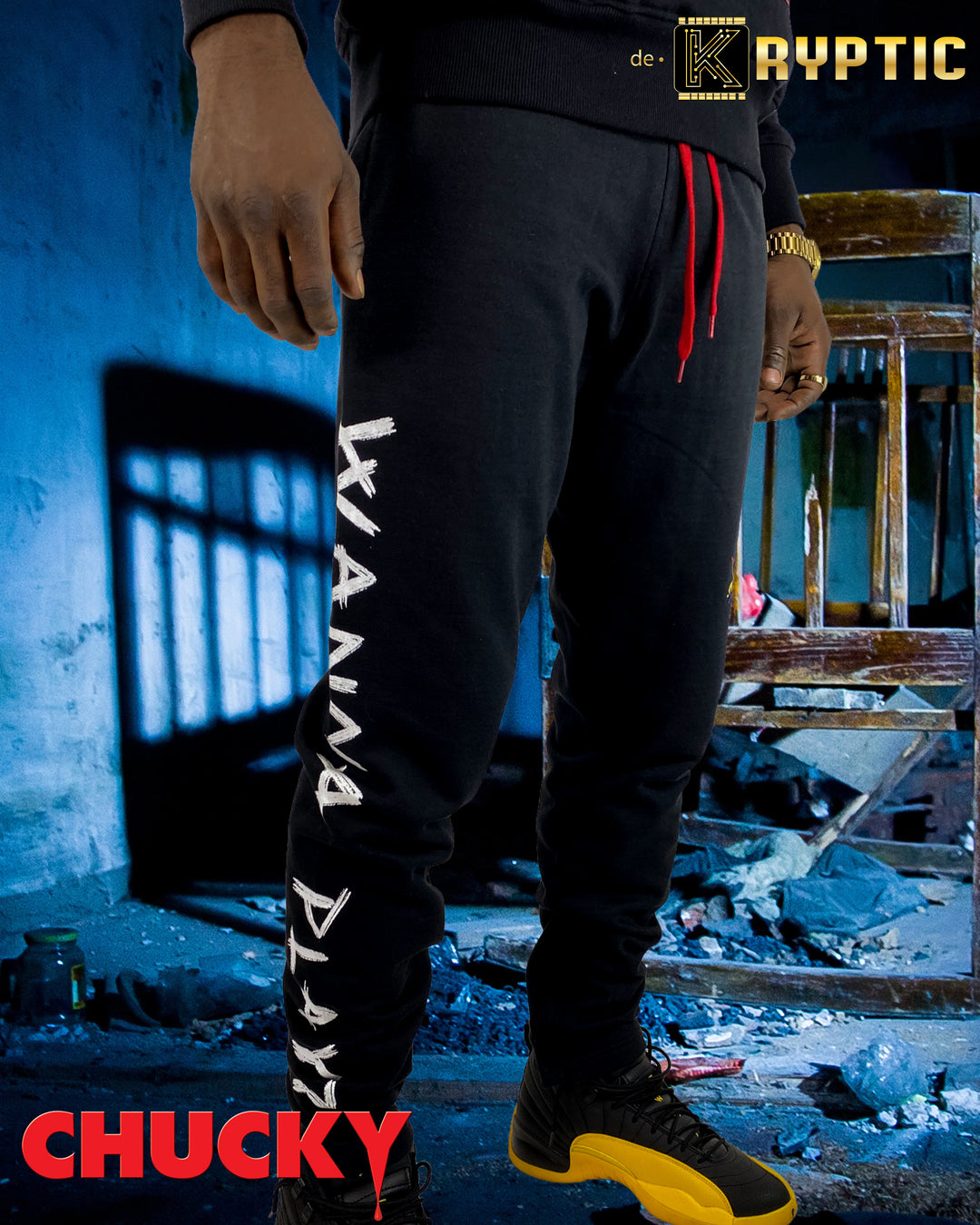 deKryptic x Chucky - Embroidered Black Sweatpants