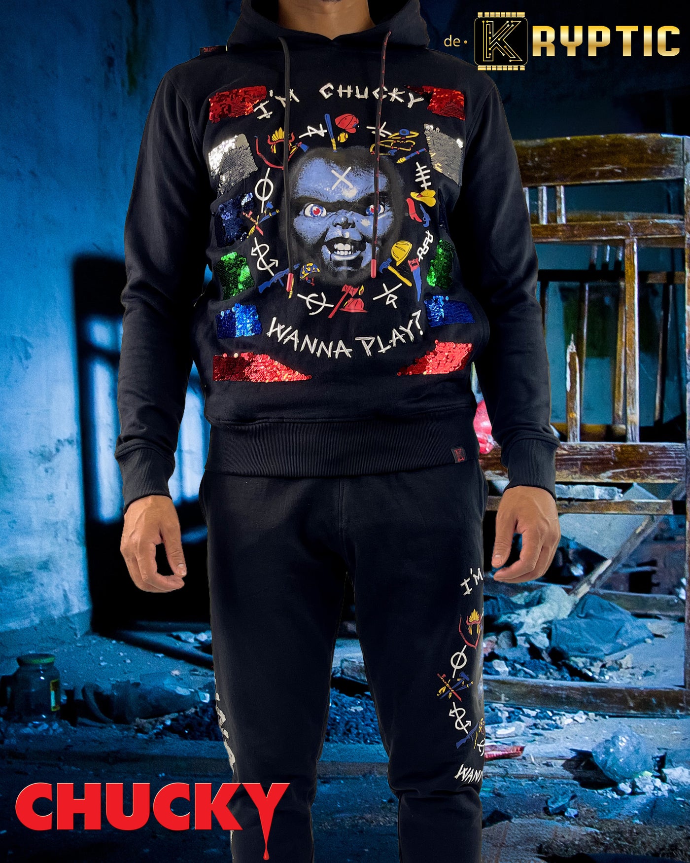 deKryptic x Chucky - Sequined Black Hoodie