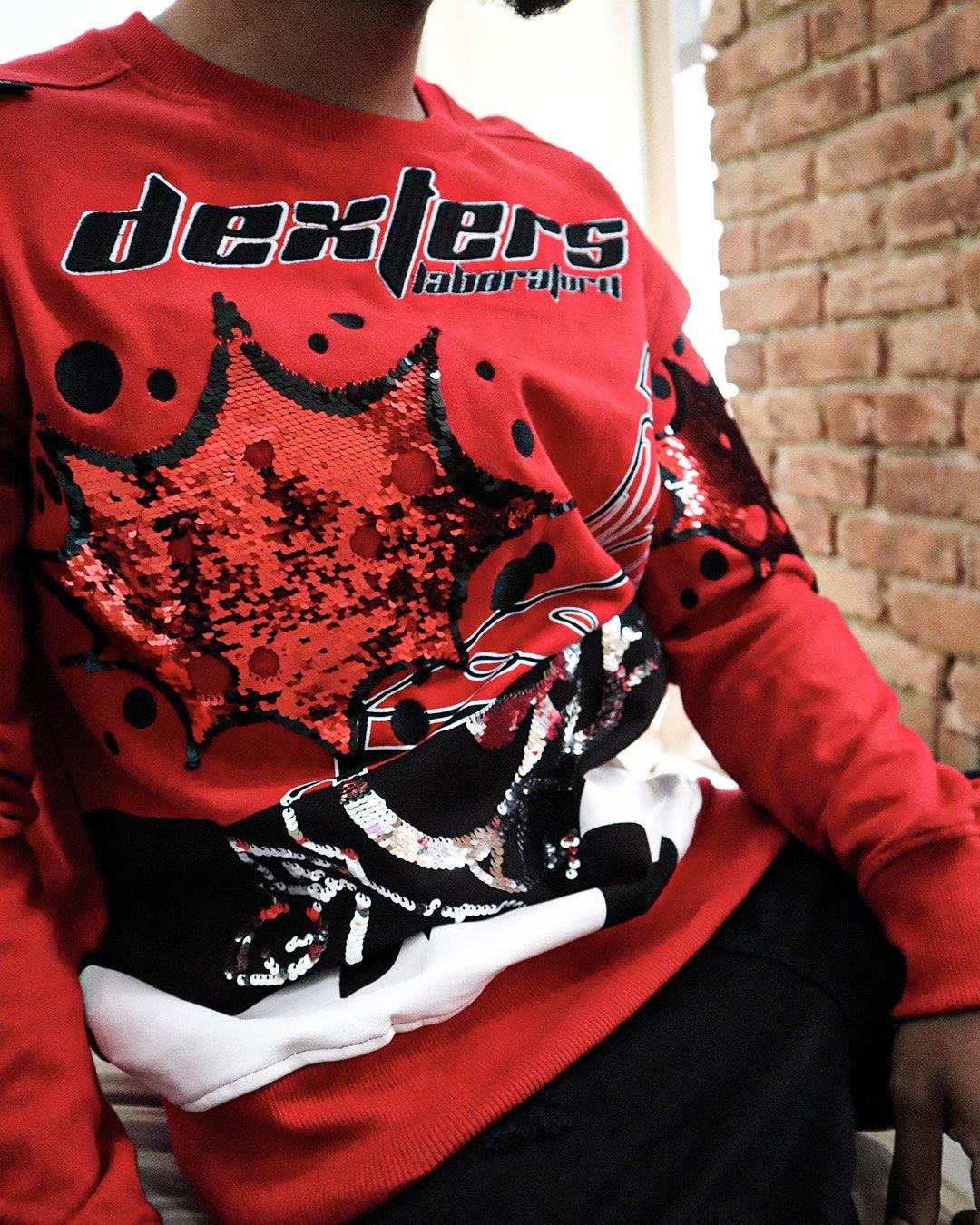 deKryptic x Dexter's Laboratory™ - Blaster Red Sequined Crew Neck - de•Kryptic