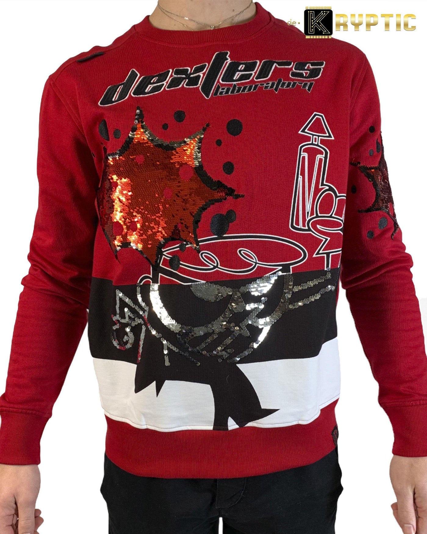 deKryptic x Dexter's Laboratory™ - Blaster Red Sequined Crew Neck - de•Kryptic