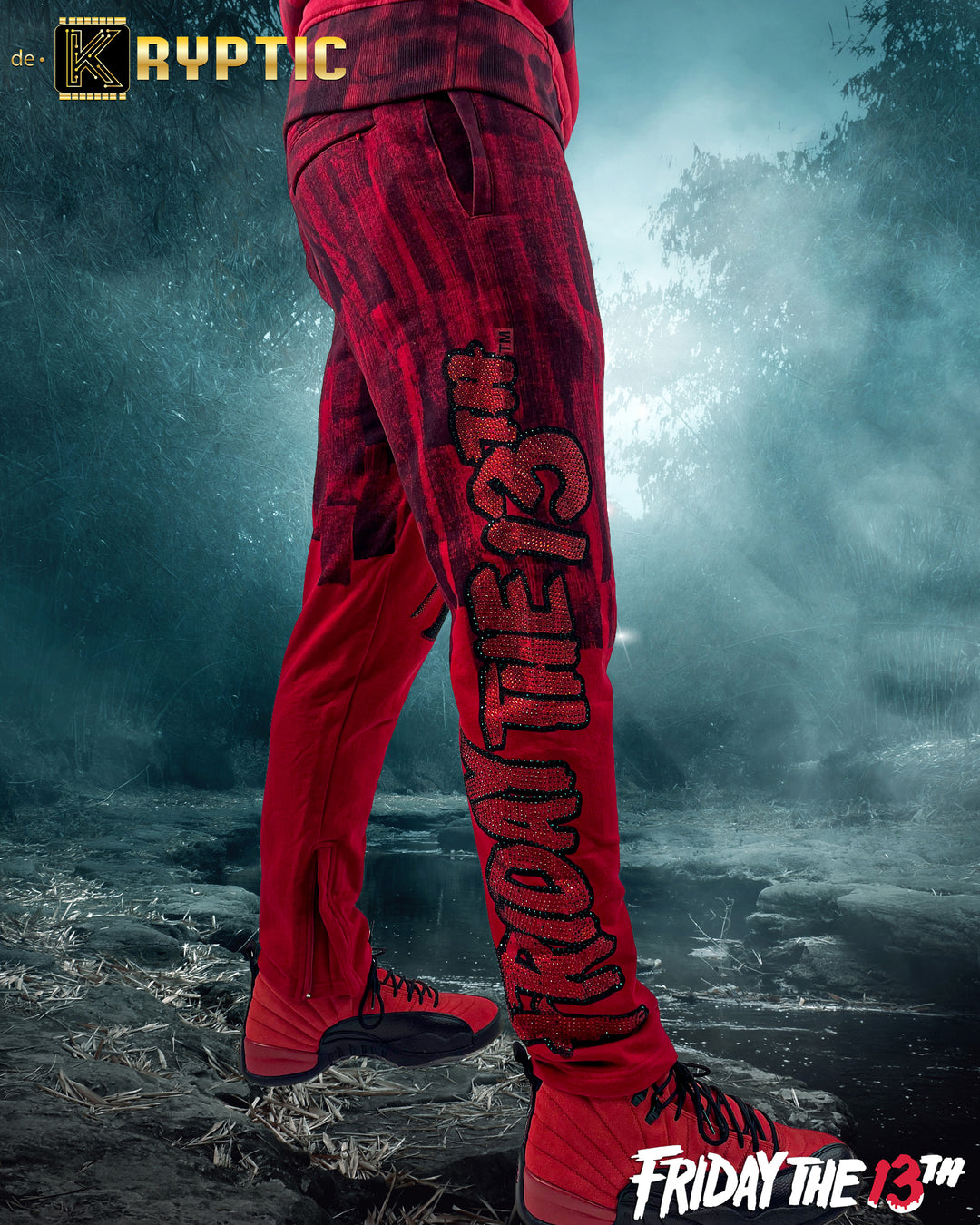 deKryptic x Friday The 13th - Embroidered Red Sweatpants