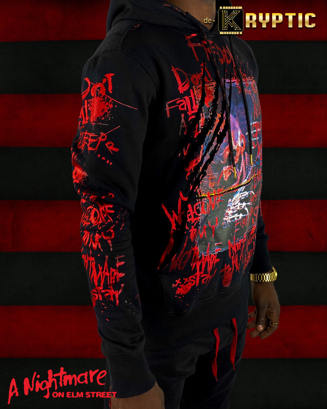 deKryptic x Nightmare On Elm Street - Embroidered Black Hoodie