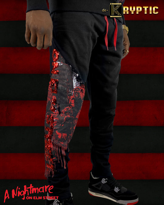 deKryptic x Nightmare On Elm Street - Embroidered Black Sweatpants