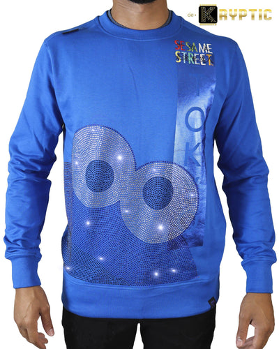 deKryptic x Sesame Street® - Cookie Monster Tokyo Rhinestoned Blue Crewneck - de•Kryptic