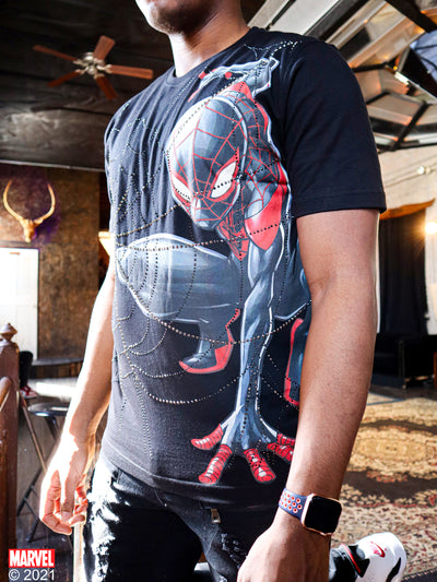 deKryptic x Marvel© x Spider-Man: Web Slinger Rhinestone Black T-Shirt