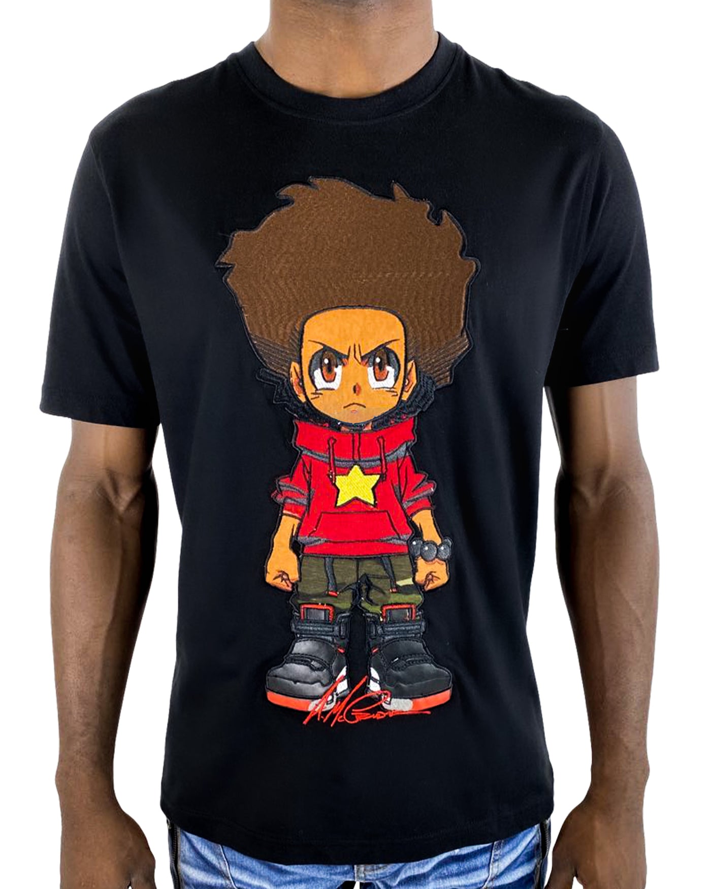 deKryptic x The Boondocks - Huey Embroidered Black T-Shirt