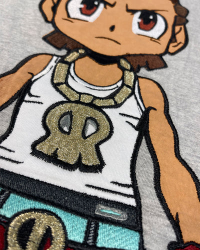 deKryptic x The Boondocks - Riley Boondocks Logo Embroidered Heather Grey T-Shirt