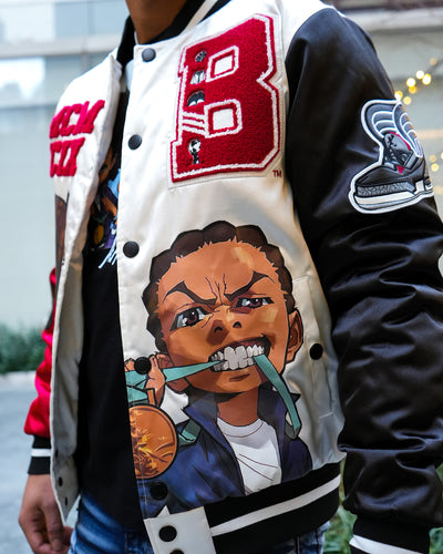 deKryptic x The Boondocks - Olympians White Varsity Satin Jacket