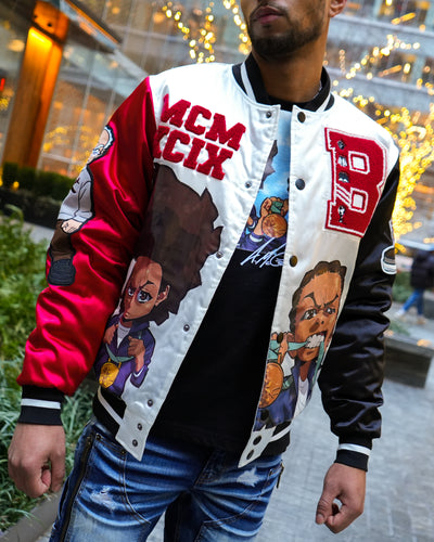 deKryptic x The Boondocks - Olympians White Varsity Satin Jacket